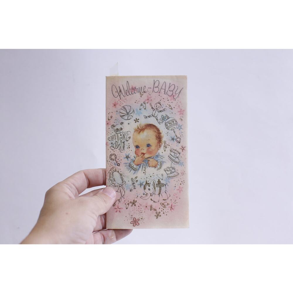 Welcome Baby, Cute Baby surrounded by Toys, Used, Greeting Card, Folding,